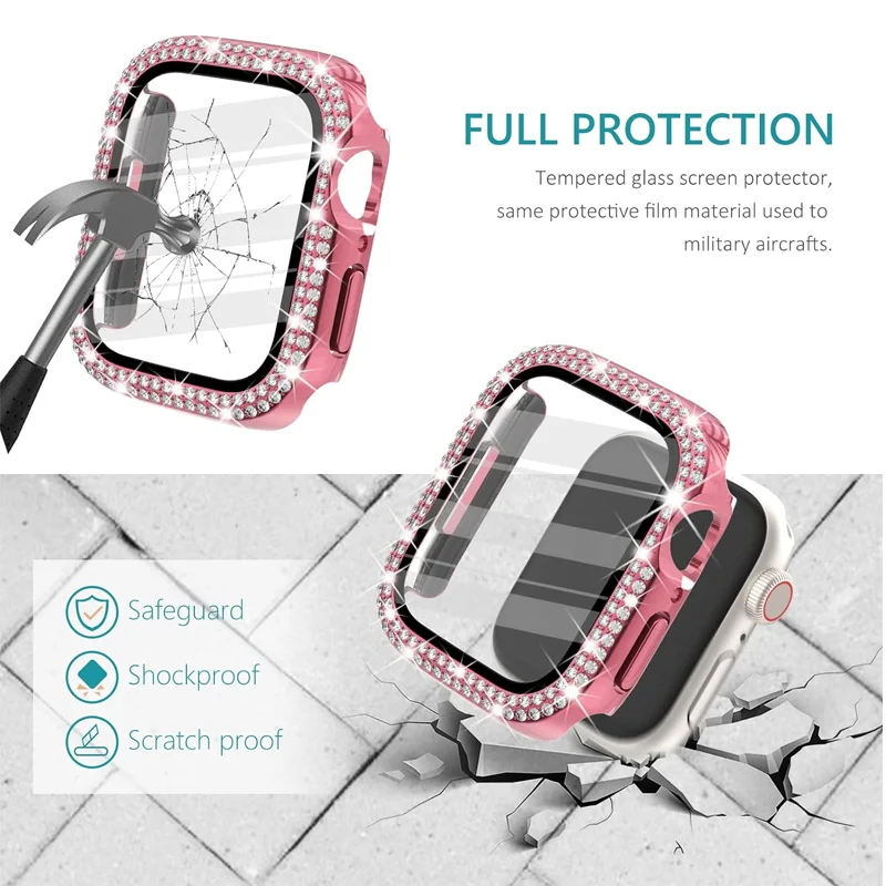 Diamond Cover For Apple watch Case 44mm 40mm 45mm 41mm HD Tempered Glass+Bumper Screen Protector iWatch series 9 8 7 6 5 4 SE