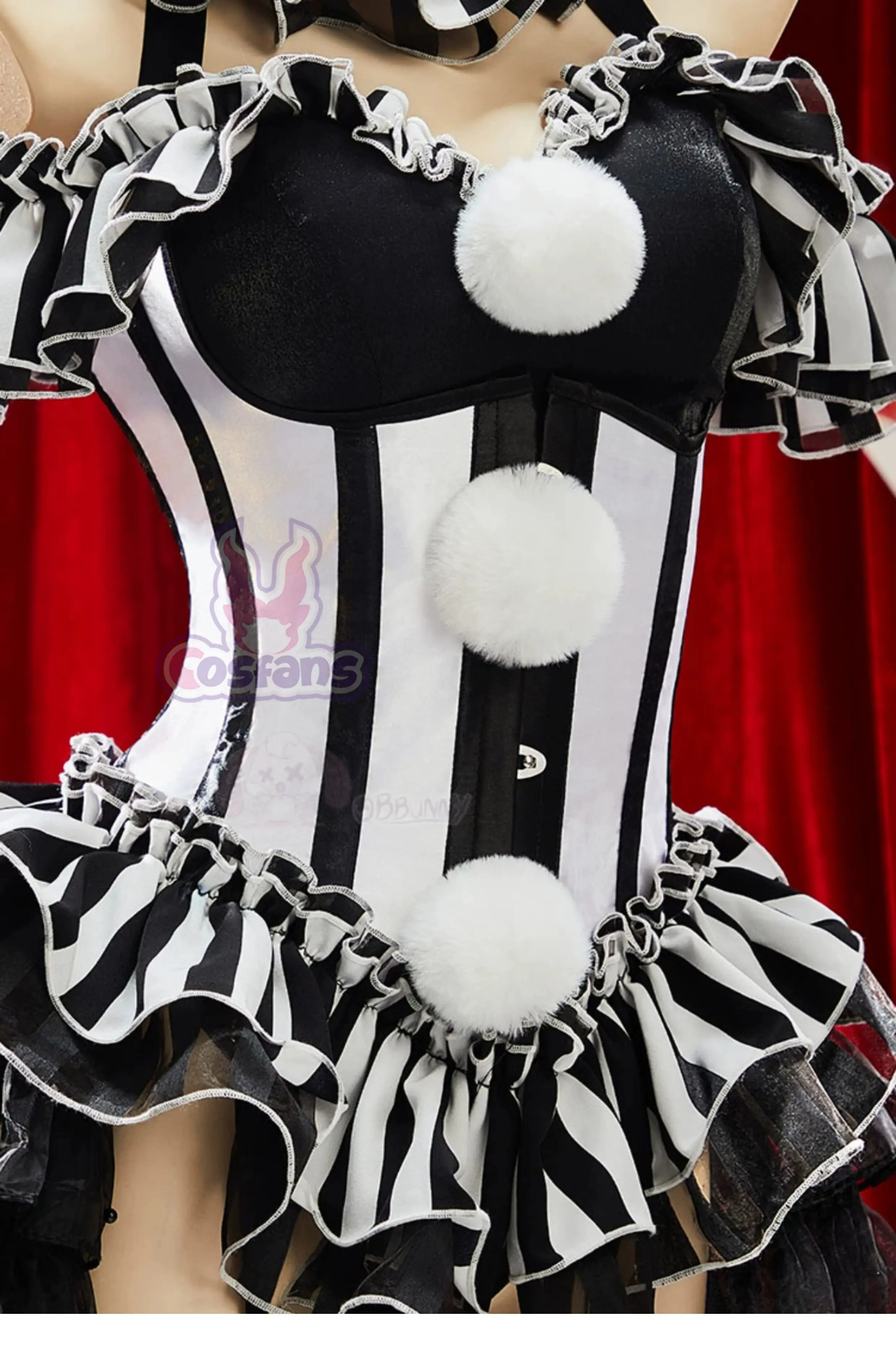 Striped Clown Cosplay Costume  Horror Gothic Corset Skirt Set Unique Design Waist Cincher Mini Dress for Women Clown Joker Dress view 5