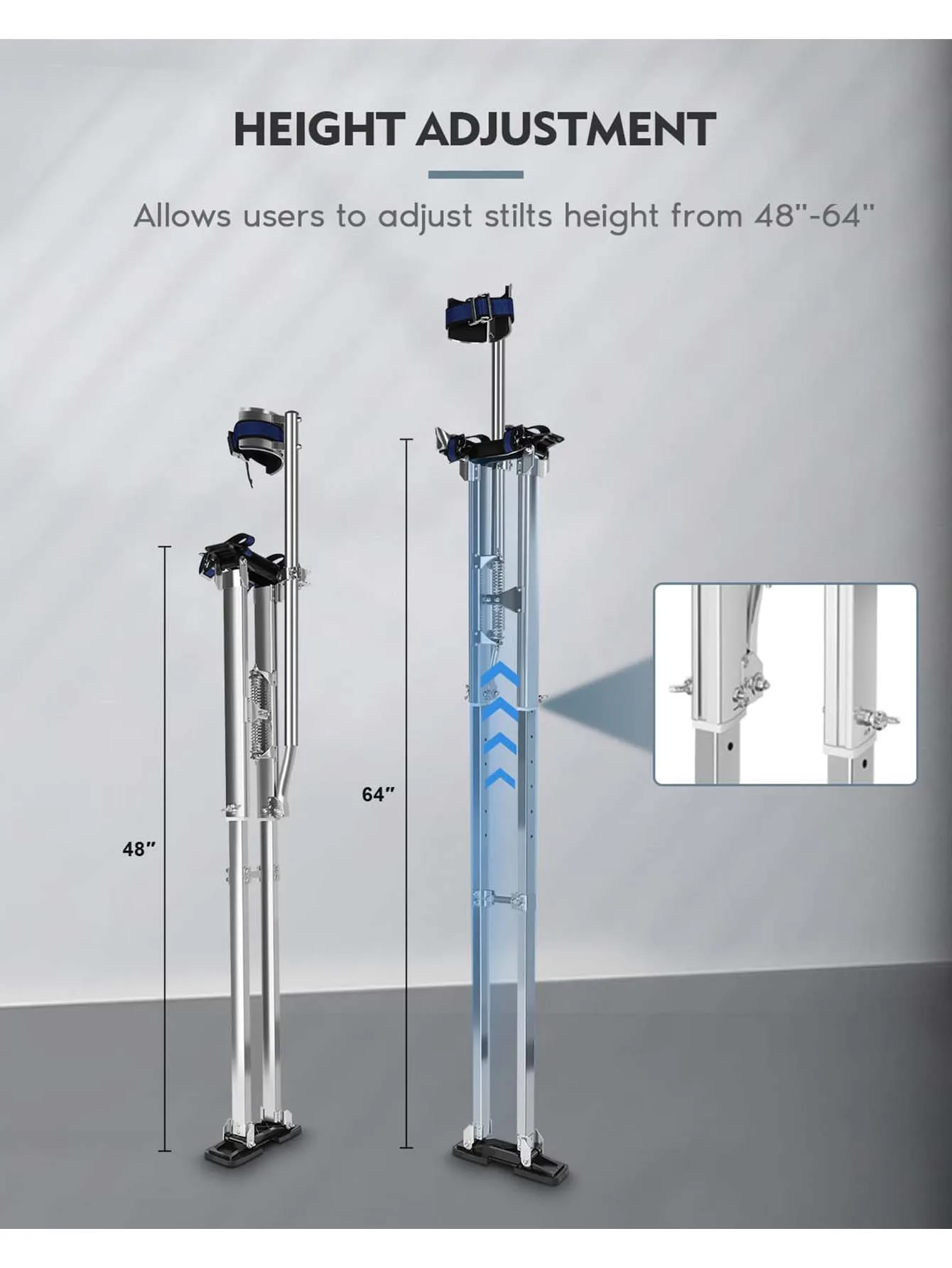 Drywall Stilts, 18''-30'' Stilts For Adults Adjustable Heights Aluminum Work Stilts With Protective Knee Pads For Sheetrock Drop