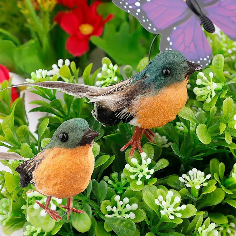 Robin Bird Decoration Artificial Feather Bird Craft Ornament Simulation Little Robin Bird Outdoor Garden Ornaments Decoration