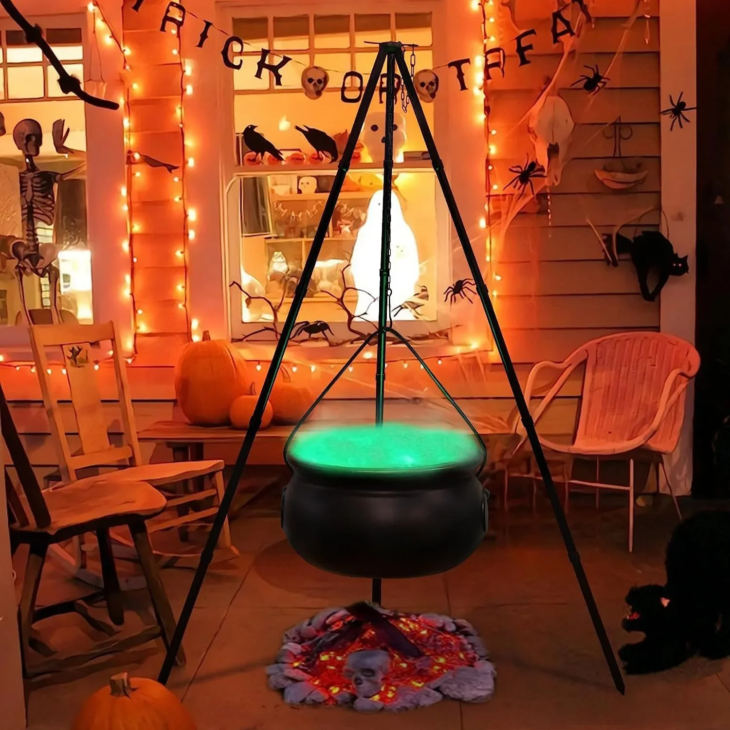 7.87inch Witch\'s Cauldron with Tripod and Lights Halloween Horror Carnival Party Candy Bucket Halloween Outdoor Decoration