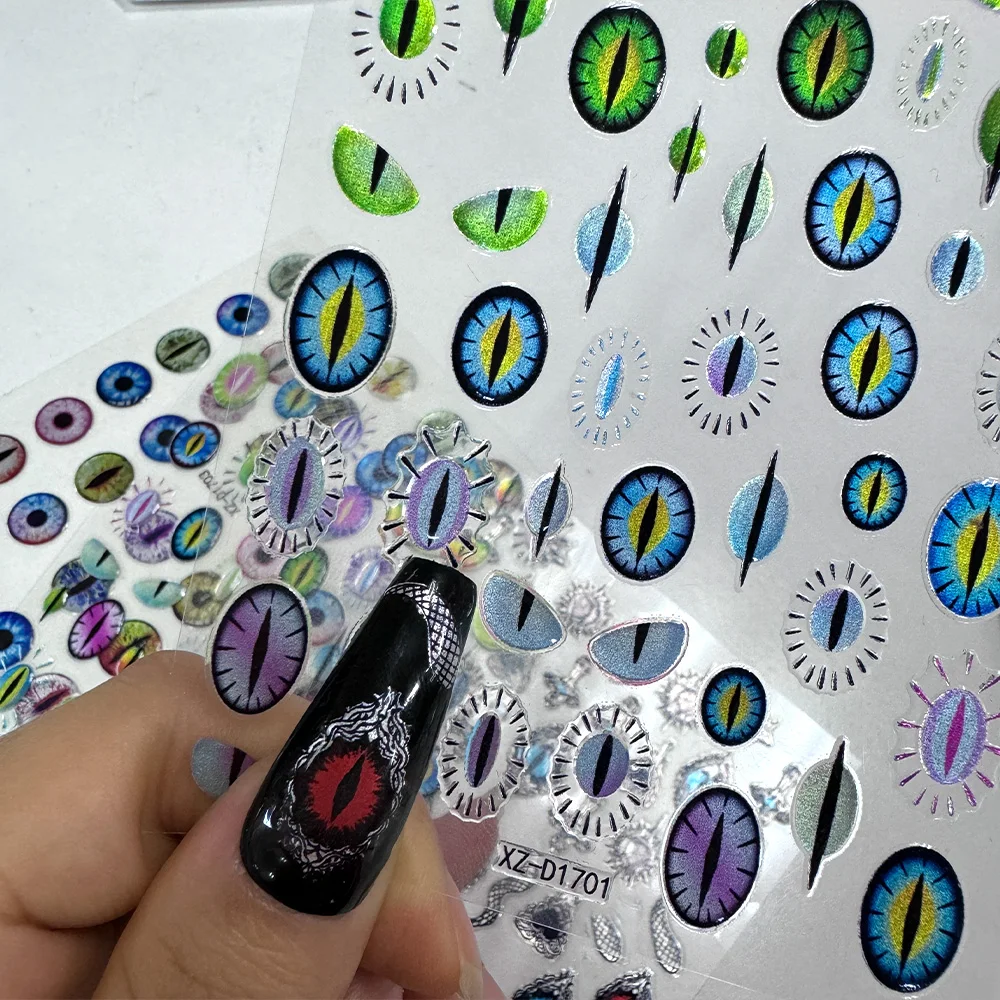 4/1pcs 5D Cat's Eye Punk Style Y2K Nail Stickers - Stereo Snake's Eye Cross Dragon Eye Nail Decals Decor Gothic Manicure Sticker