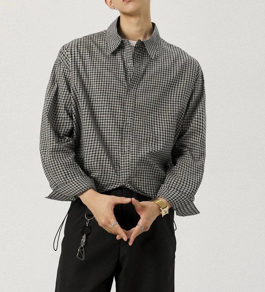 

2026 Spring and Autumn New Men's Trend Closed Plaid Long Sleeve Shirt