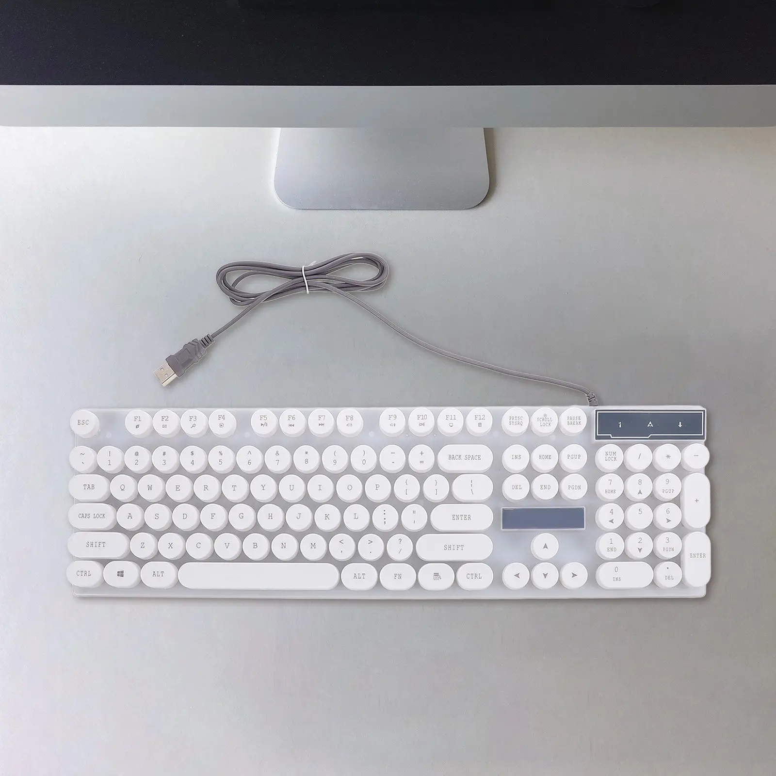 

USB Glowing Computer Keyboard with Round Keys Sleek Portable Design for Laptop Desktop Phone Tablet Travel Outdoor Use White