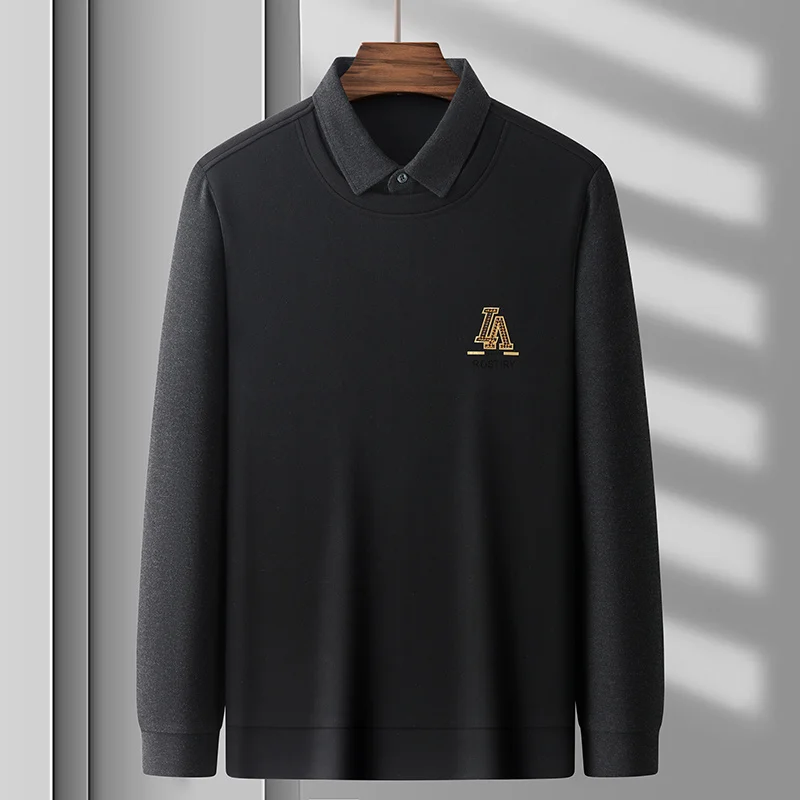 

High-quality Light Luxury Autumn Clothing Long-sleeved Lapel Designer Fashion Print Business Casual Men's Polo Shirt Top M-4XL