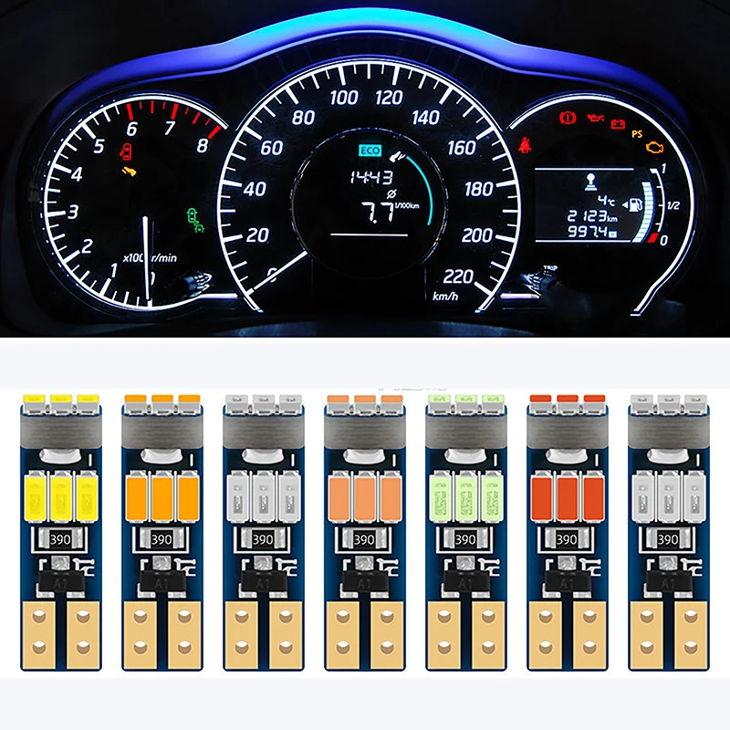 10Pcs Bright LED Bulbs T5 W3W W1.2W 70 73 74 Auto Dashboard Gauge Lamps Car Warning Indicator Instrument Cluster Light Lamps