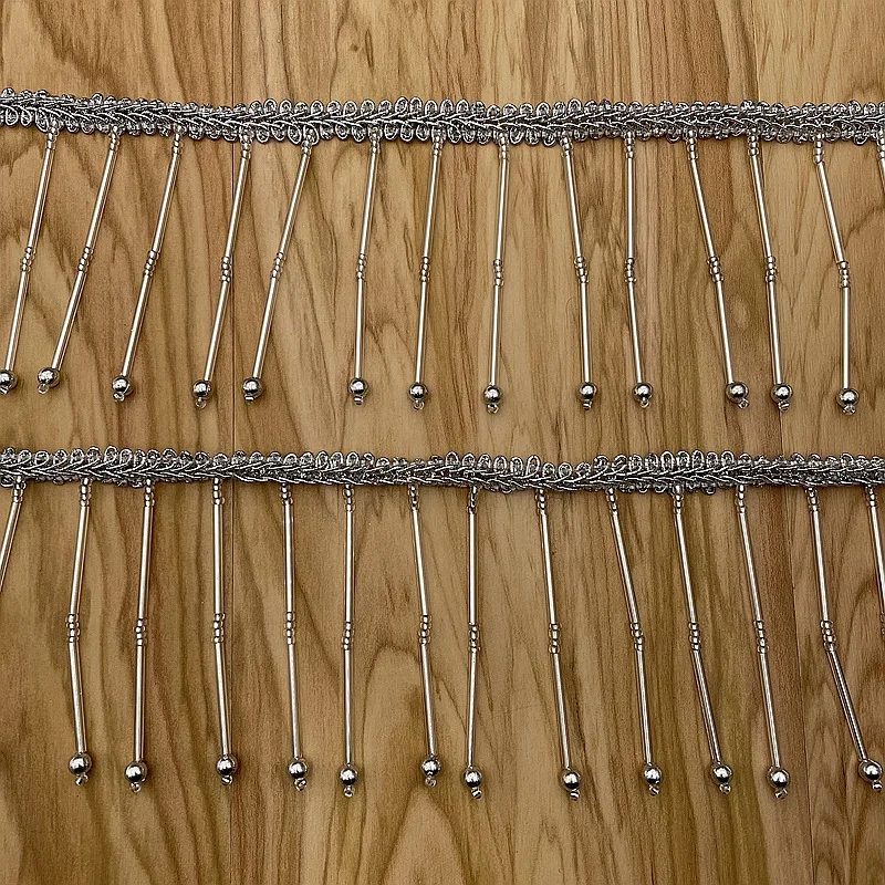 

Handmade Beaded Centipede Edge Lace Trim with Glass Bead Tube Fringe Ribbon Lace Trim Clothing Dance Skirt Decoration Accessory