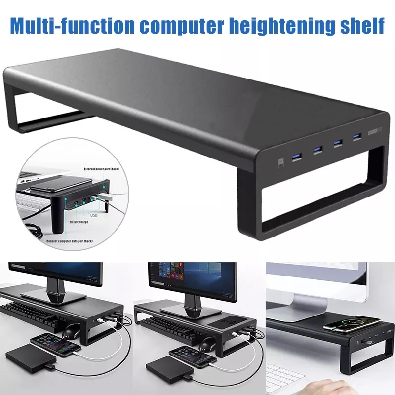 Destacável Multi-Funcional Laptop Stand com Hub USB, alumínio computador Stand
