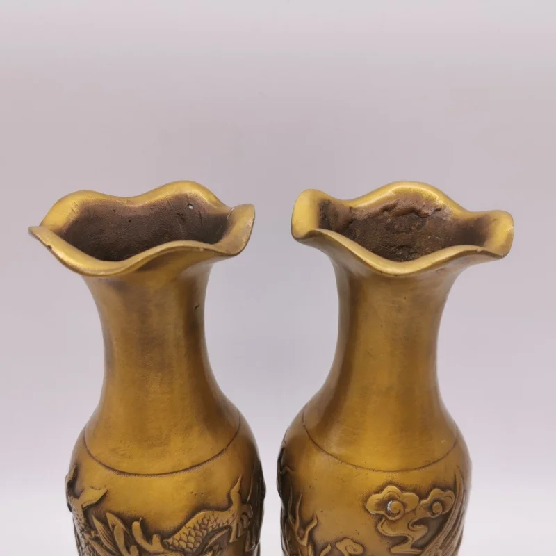 Antique Bronze Collection: Dragon Phoenix Vase, symbolizing auspiciousness good fortune, with a solid and well-formed de