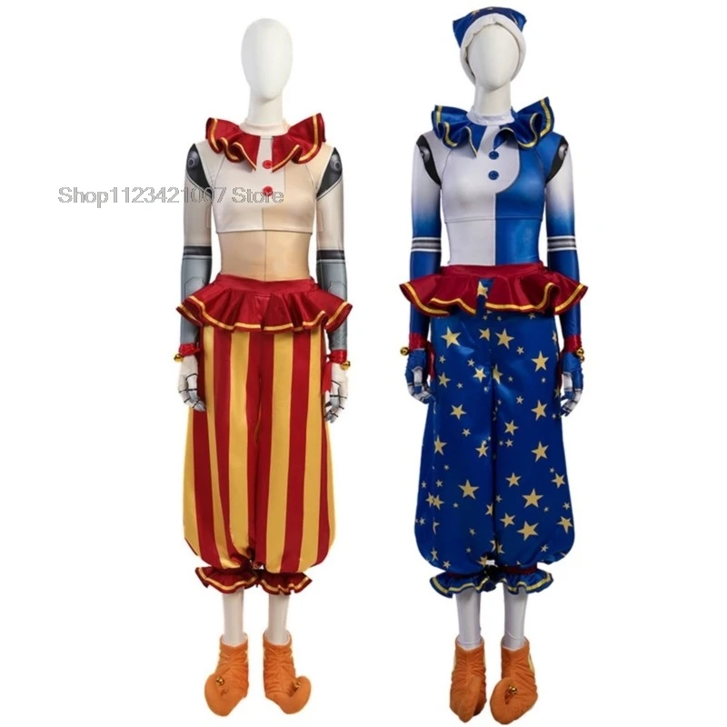 Sun Moon Clown Freddy Cosplay Costume Adult Women Shirt Pants Suits Children Girls Halloween Carnival Disguise Party Costume