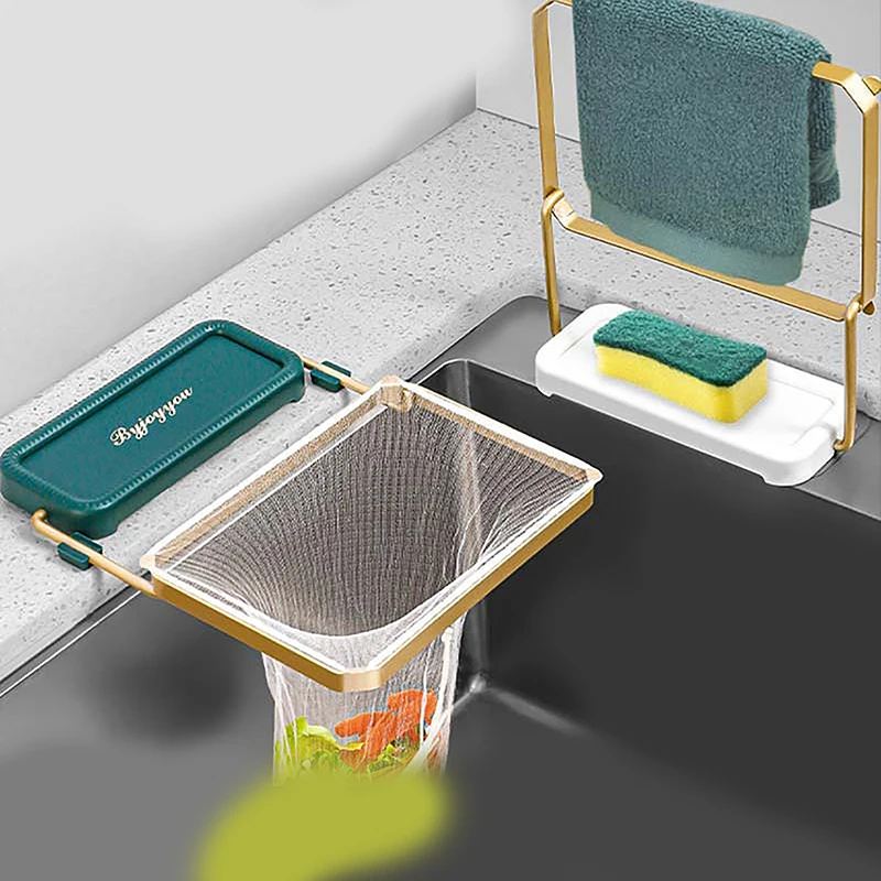 Kitchen Residue Filter Screen Holder,Kitchen Sink Corner Drain Strainer, Sink Corner Strainer with Net Mesh Hanging Bags