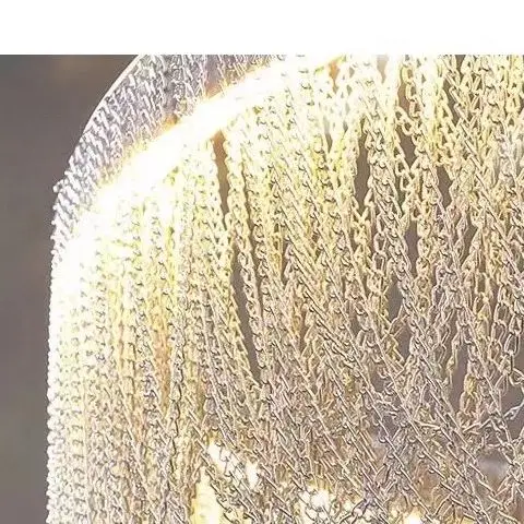 Dining Room Led Chandelier Modern Light Luxury Tassel Chandelier Living Room Bedroom Hanging Lamp Silver Round Lighting Fixture