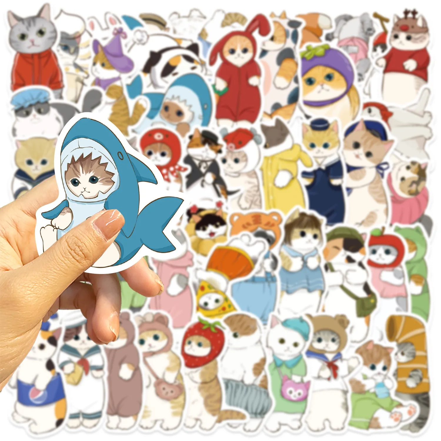 

10/50PCS Cute Funny Shark Hooded Fun Cat Stickers Decal Decoration Fridge Suitcase Scrapbooking Laptop Phone Stationery Toy Gift