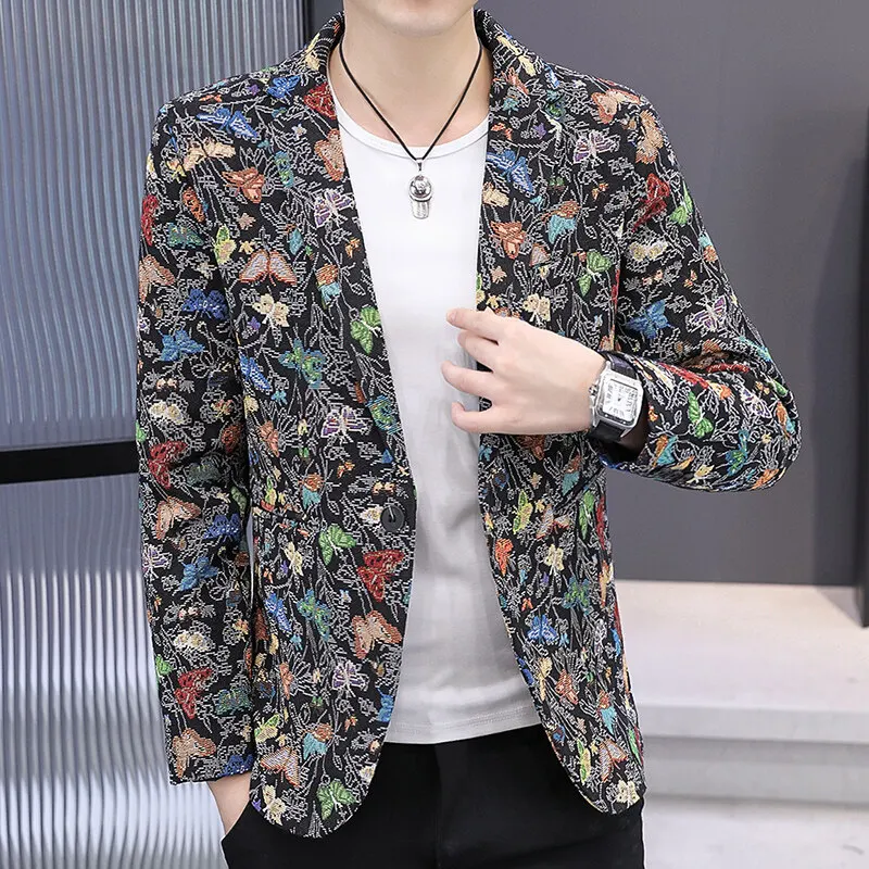 

2025 Fashion Flower Butterfly Pattern Blazer, Junior Casual Single Button Blazer