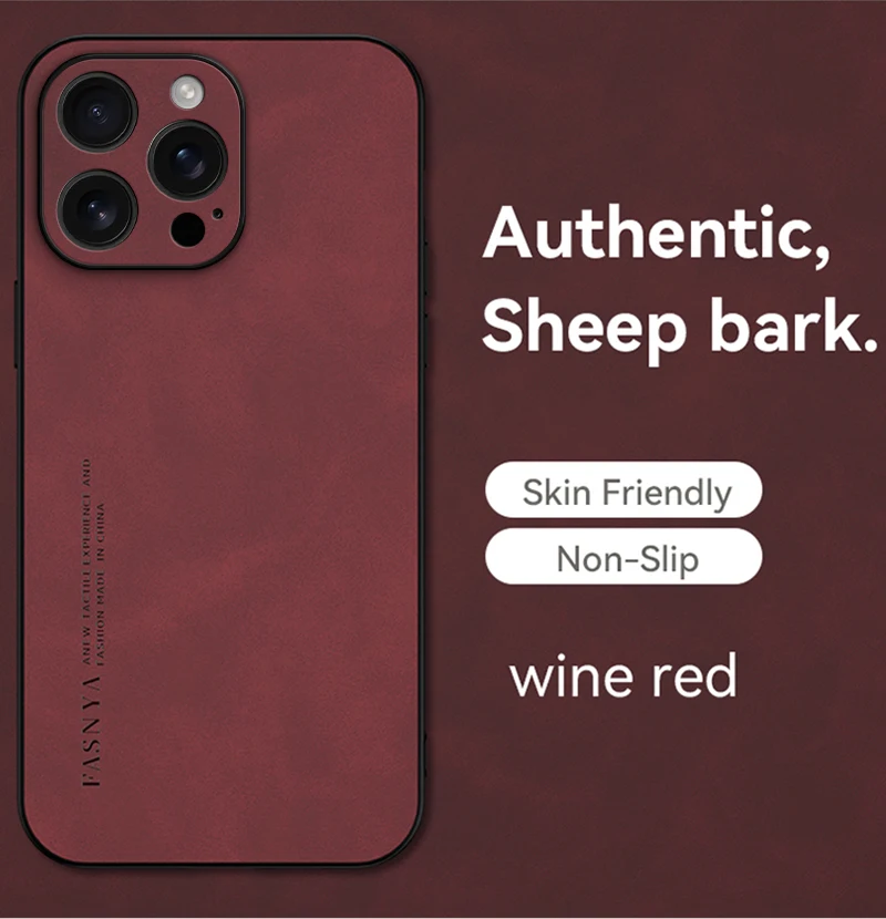 Luxuriöse Schaffell-Leder-Handyhülle für iPhone 17, 16, 15, 14, 13, 12, 11, Pro Max Plus XS mit Kameraobjektivschutz, matte Rückseite – Detail 12