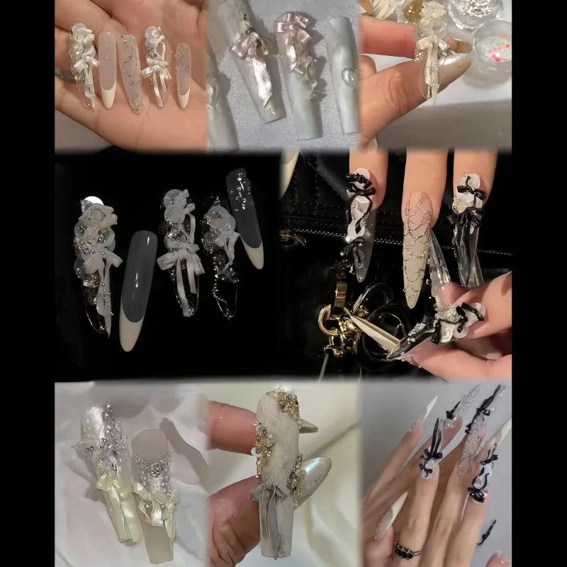 قالب فني للأظافر مع قوس شريطي، قوس شريطي أنيق، مجوهرات ثلاثية الأبعاد، قالب فني أظافر من السيليكون #4