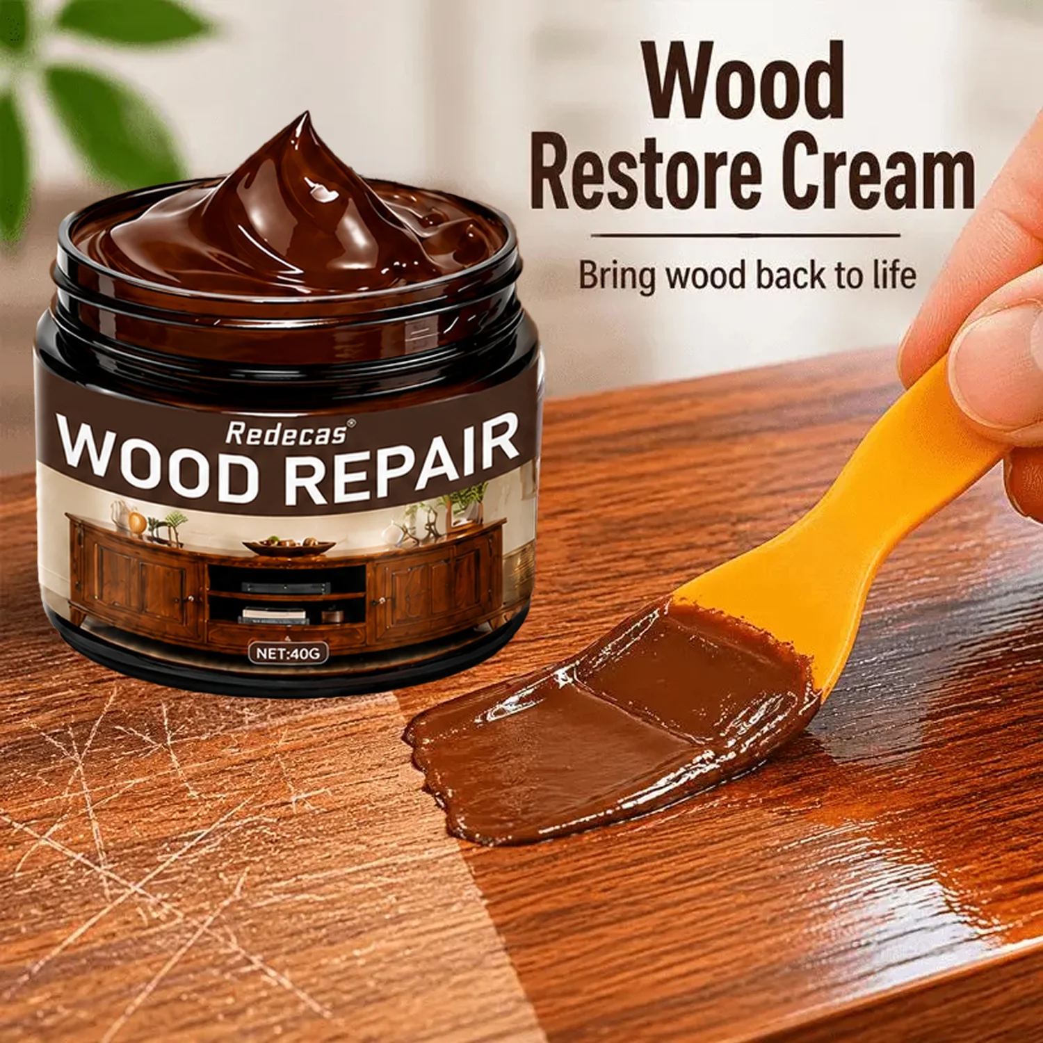 Brown Wood Scratch Repair Cream, Quick-Dry Fast Curing, Emergency Repair, Long-Lasting One-Time Fill, Strong Protection, Easy