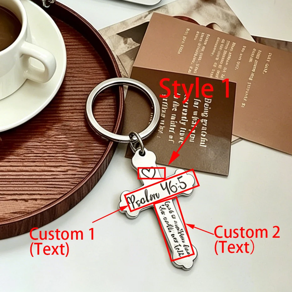 

Custom Keychain Personalized Stainless Steel Cross Keyrings Custom Engraved Name Jewelry Charm Bag Accessories Fathers Day Gifts