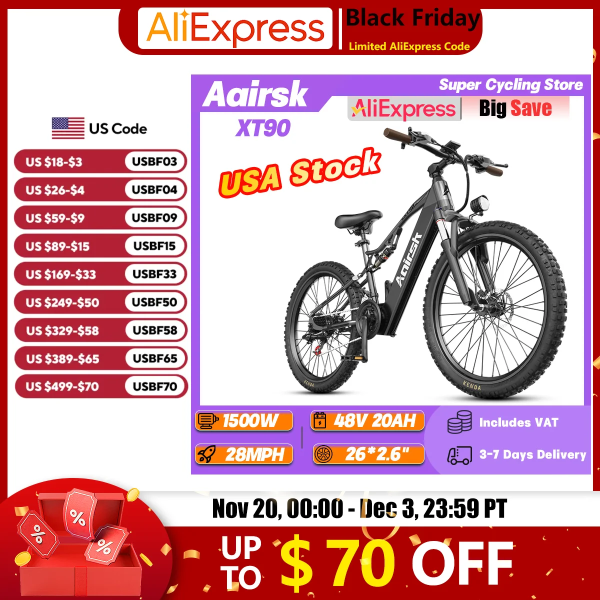 

Aairsk XT90 Adult Travel Mountain Ebike 1500W Motor 48V 20Ah Battery Off-Road Electric Bicycle 26*2.6" Tire Snow Electric Bike