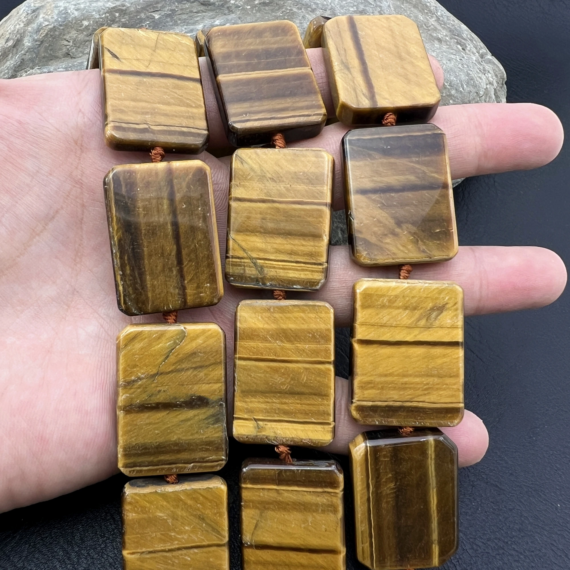 

23x30MM 12PCS Large Rectangle Shape Natural Tiger Eye Stone Slice Focus Pendant Beads For DIY Jewelry Making MY240420