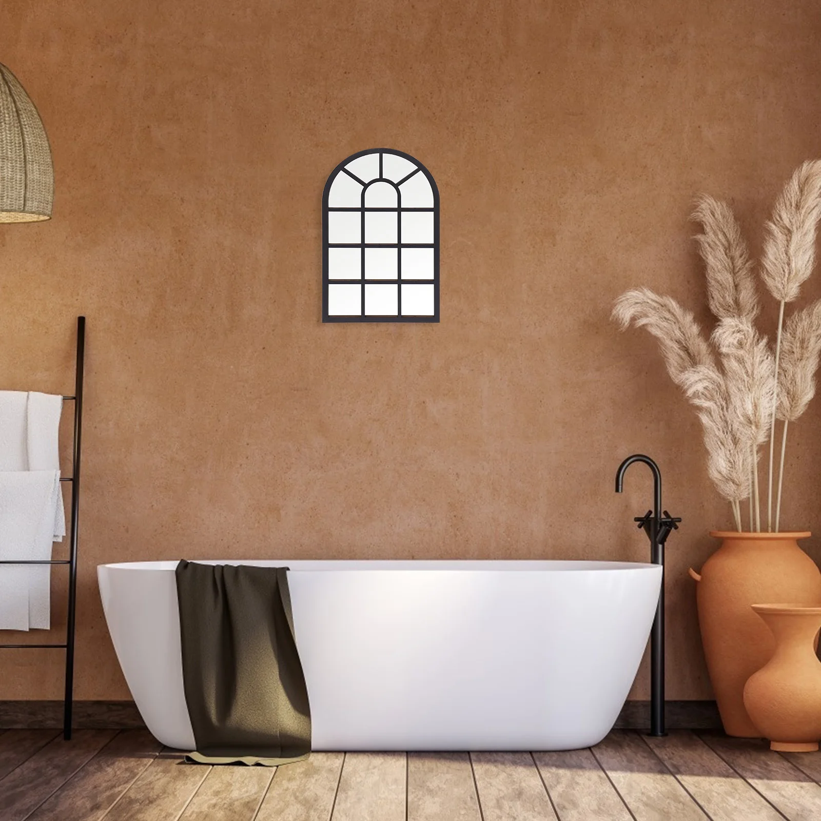 

Large Arched Rustic Wood Frame Window Wall Sticker Removable Self-Adhesive Window Decal for Living Room Bedroom Entryway