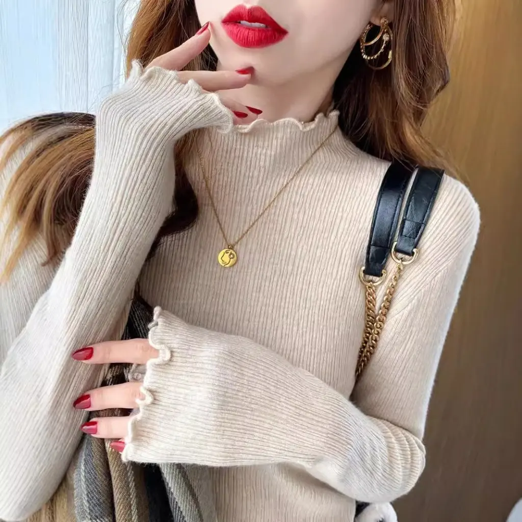 

Женская полуводолазка, утепленный вязаный топ с грибком, модная осенне-зимняя внутренняя многослойная рубашка