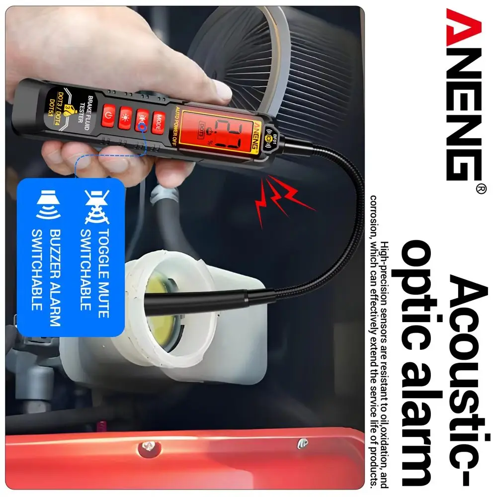 ANENG Brake Fluid Tester Handheld Oil Digital Display Screen Audible/Visual Alarm BF01 Digital Relay Detection Test Kit