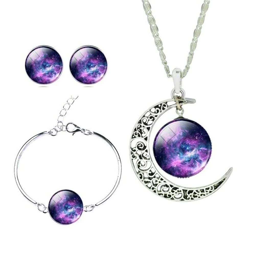 

3 Pcs Gem Jewelry Set Shiny Necklaces Earrings Attractive for Women Galaxy Luxury