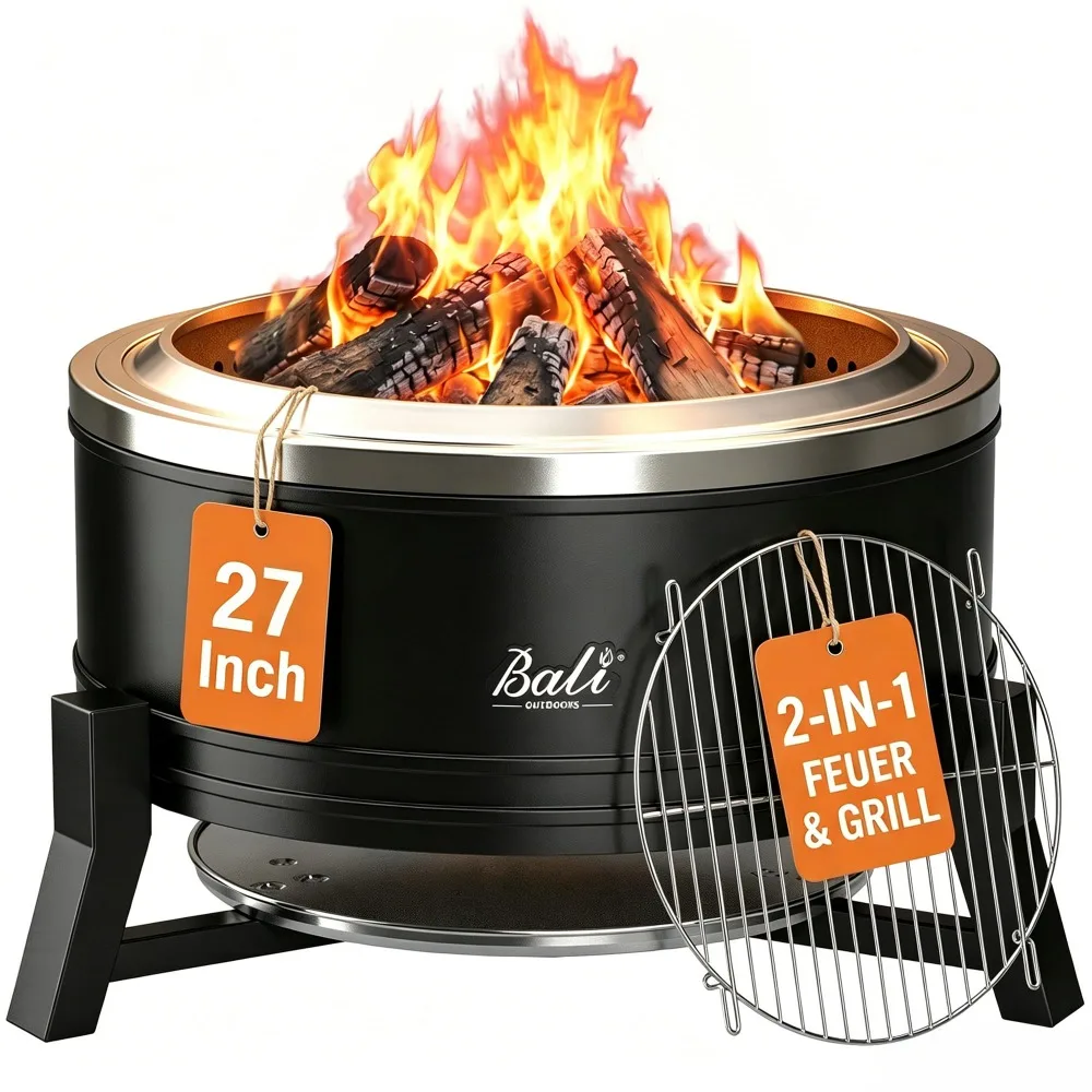 27 inch Smokeless Firepit Outdoor | Outdoor Fire Pit Patio with Ash Pan, Portable Fire Pit Wood Burning