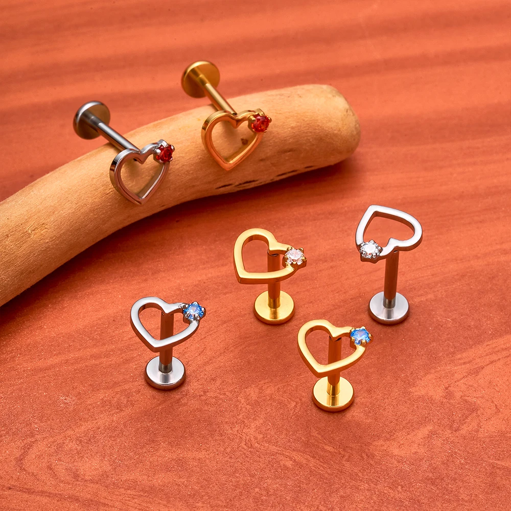 ASTM F136 Titanium CZ Heart Stud Earring 16G Sunrise Helix Stud Tragus Cartilage Labret Monroe Piercing Jewelry