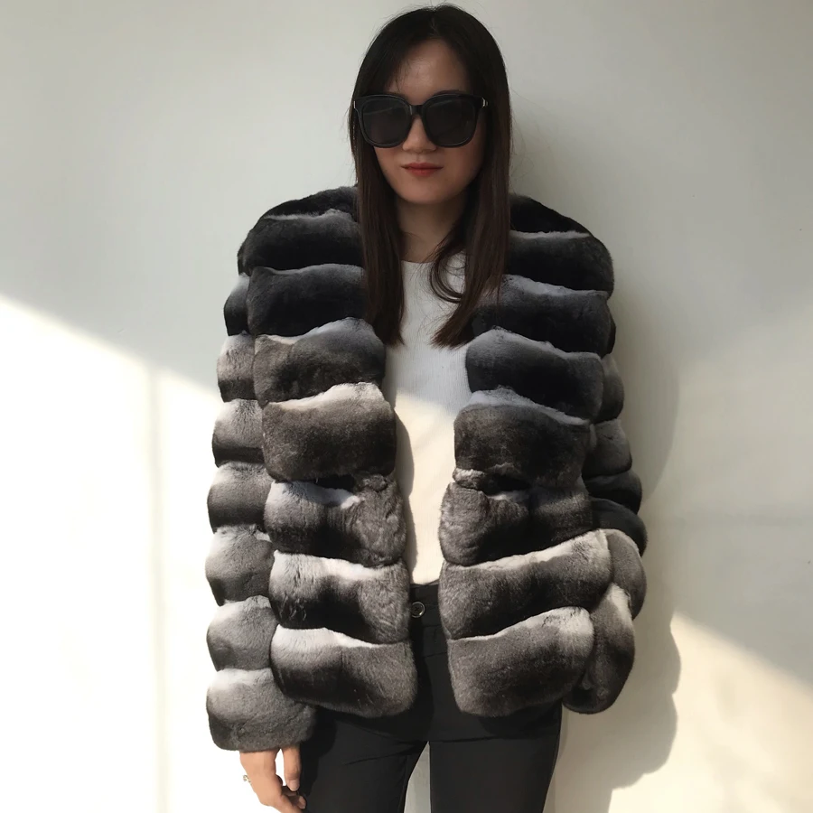 Women Rex Rabbit Fur Coat Chinchilla Fur Short Fur Coat Women Best Selling Luxury Real Fur Jacket