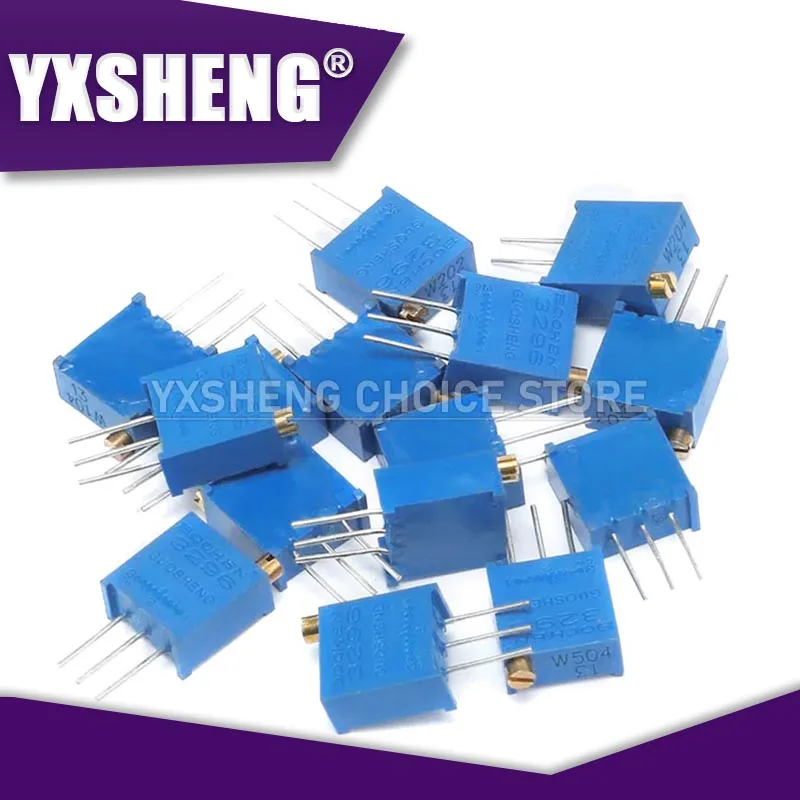 15PCS 3296W Precision Potentiometer Kit Sets 3296 50 100 200 500R Ohm 1K, 2K 5K 10K 20K 50K 100K 200K 500K 1M 2M 103 104 203 204