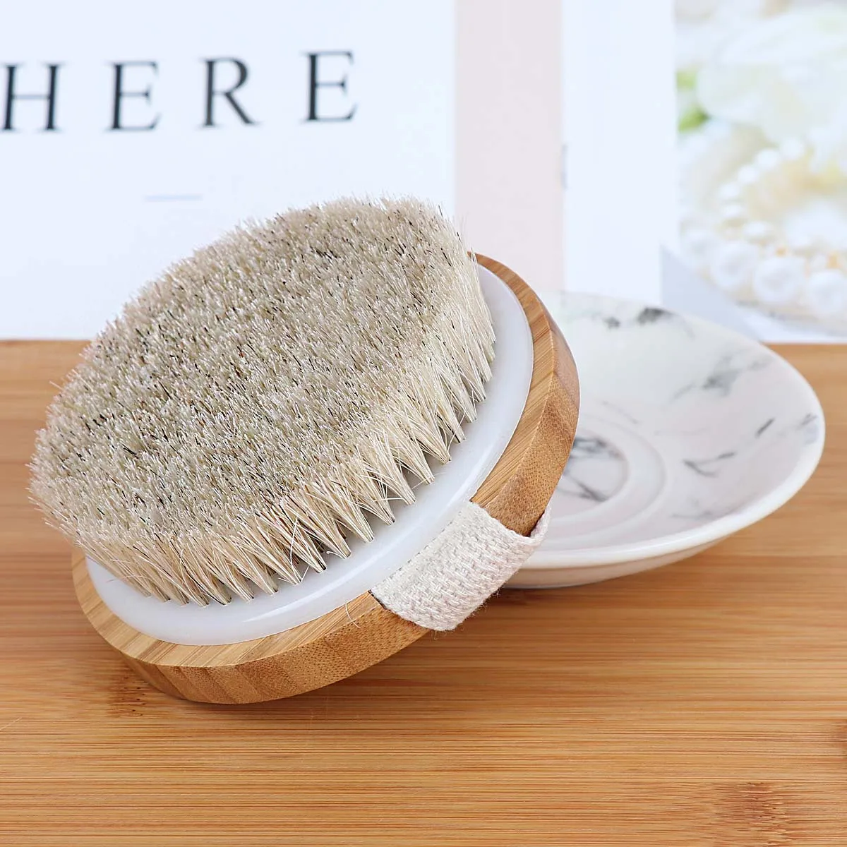 فرشاة جافة احترافية متوسطة الحجم من شعر الخيل، فرشاة تقشير مُدلك سلوليت، منظف الجسم الخلفي، بشرة ناعمة ناعمة #3