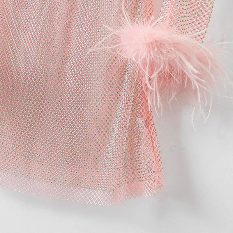 Damen Strass-Mesh-Midikleid, Durchsichtiges Netzkleid, Figurbetont, Glitzernd, Transparent, für Party, Nachtclub, Festival, Rave, Cocktail, Clubwear – Detail 8