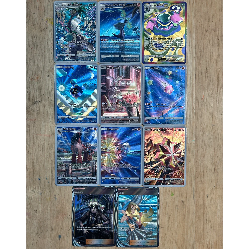 9 stks/set Nieuwe PTCG POCKET Collection Card Engels Alolan Raichu Drampa Mimikyu Cosmog Reliëf Textuur Flash Card Kind Gift