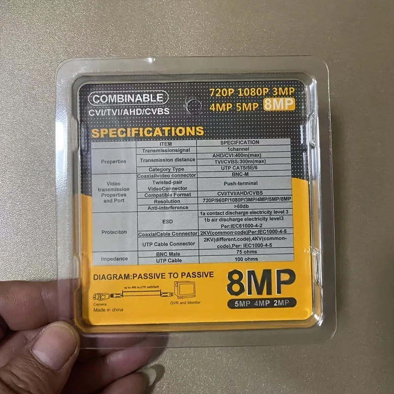 8MP HD Video Balun BNC เกียร์ Passive กล้องวงจรปิด Twisted คู่สําหรับ 4 K/5MP/1080 P AHD/CVI/TVI/CVBS กล้อง