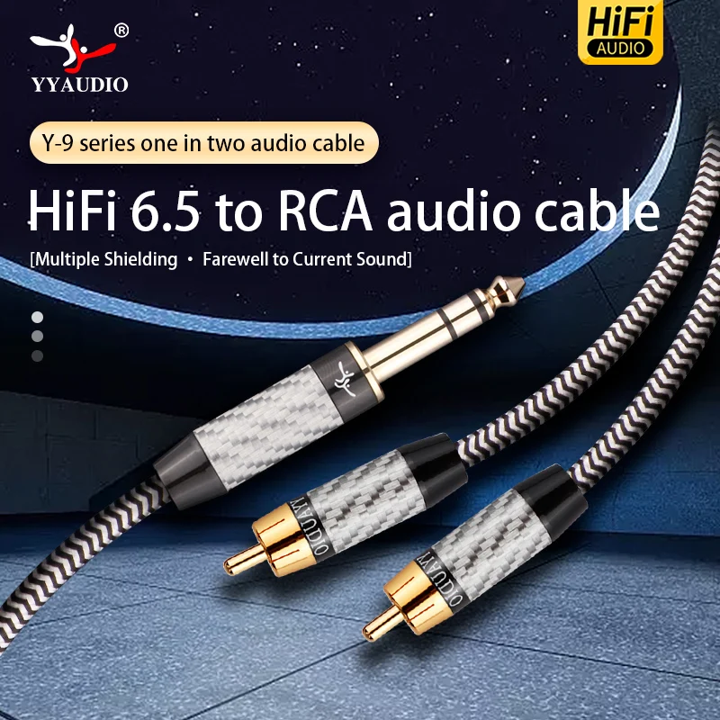 

HiFi Aux 6.5 Jack to 2RCA Audio Cable 24K Gold-Plated Plug 6.5mm to 2RCA Audio Cable 7N OCC Silver Plated for Mixer Amplifier