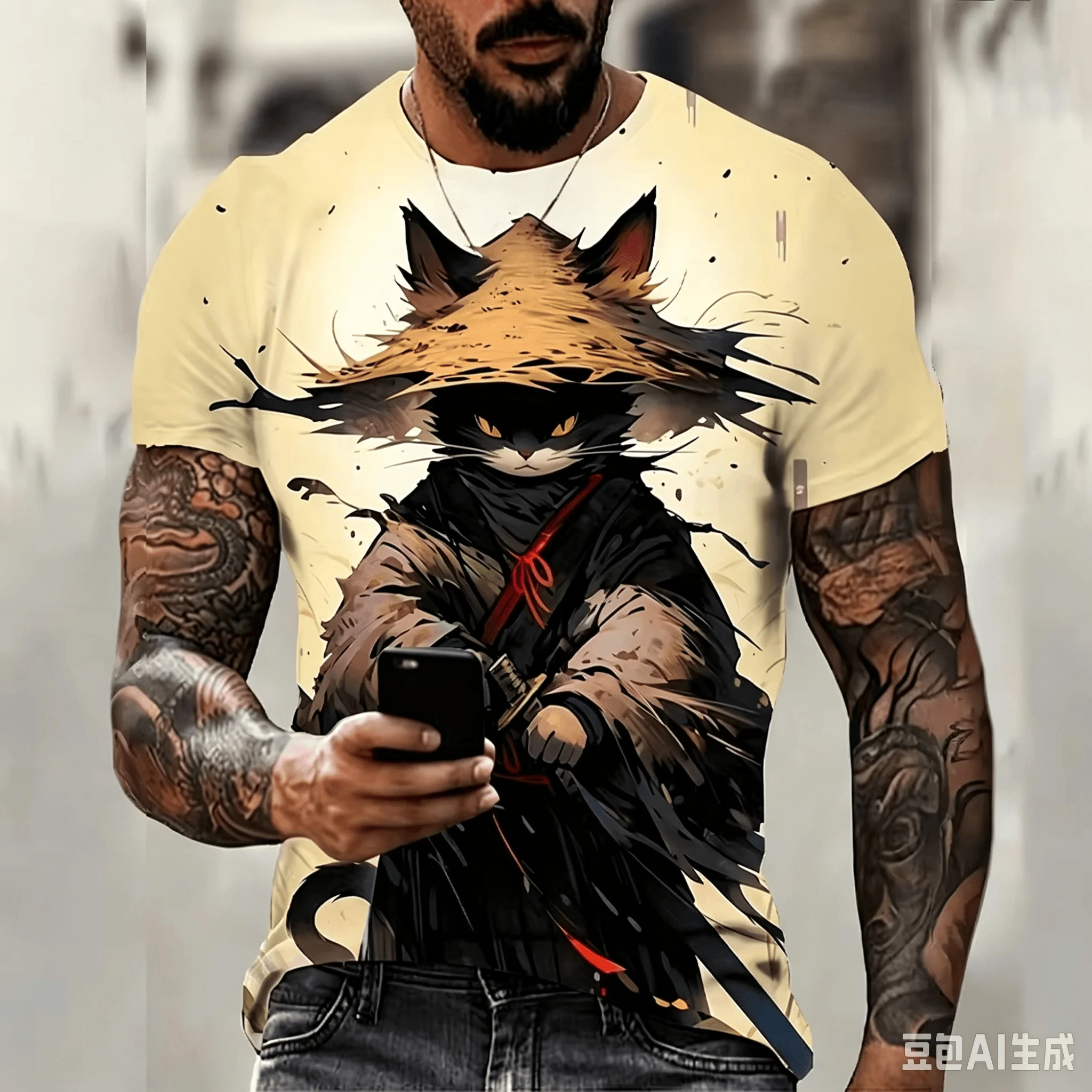 Japanische Anime Samurai Katze 3D Druck Sport Schnell Trocknend Atmungsaktive Männer T-shirt Outdoor Straße Harajuku Casual Mode Kurzarm