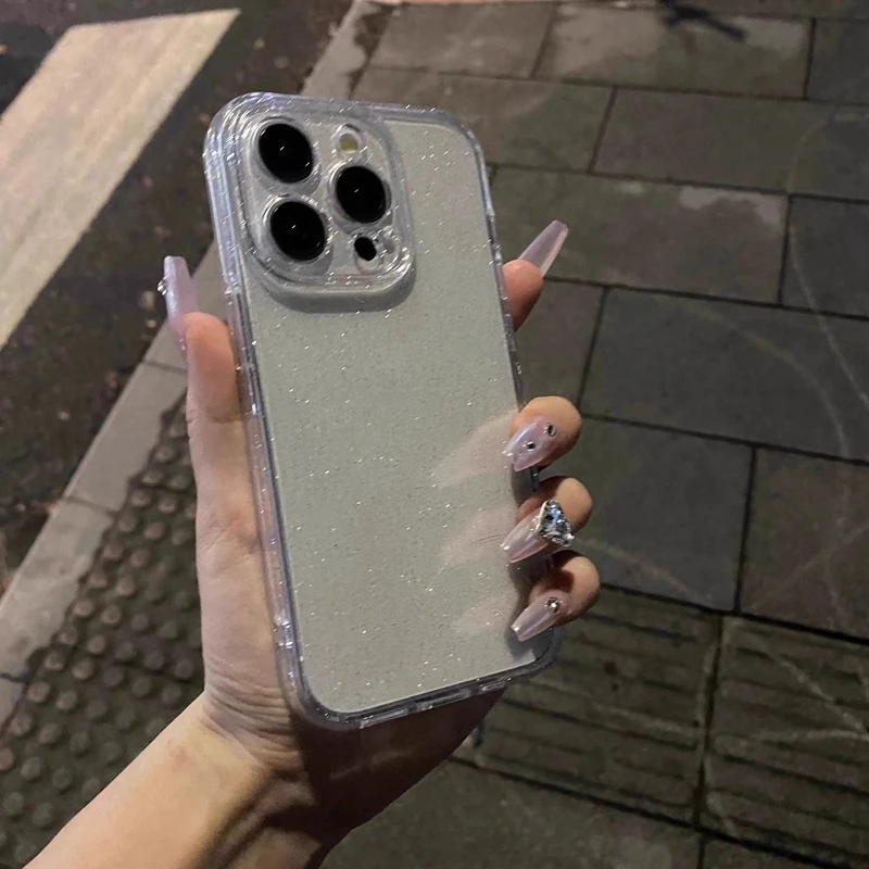 Soft Glitter Transparent Phone Case For iPhone 11 12 13 14 15 16 17 18 Pro Max Plus Air Shockproof Silicone Clear Bumper Cover