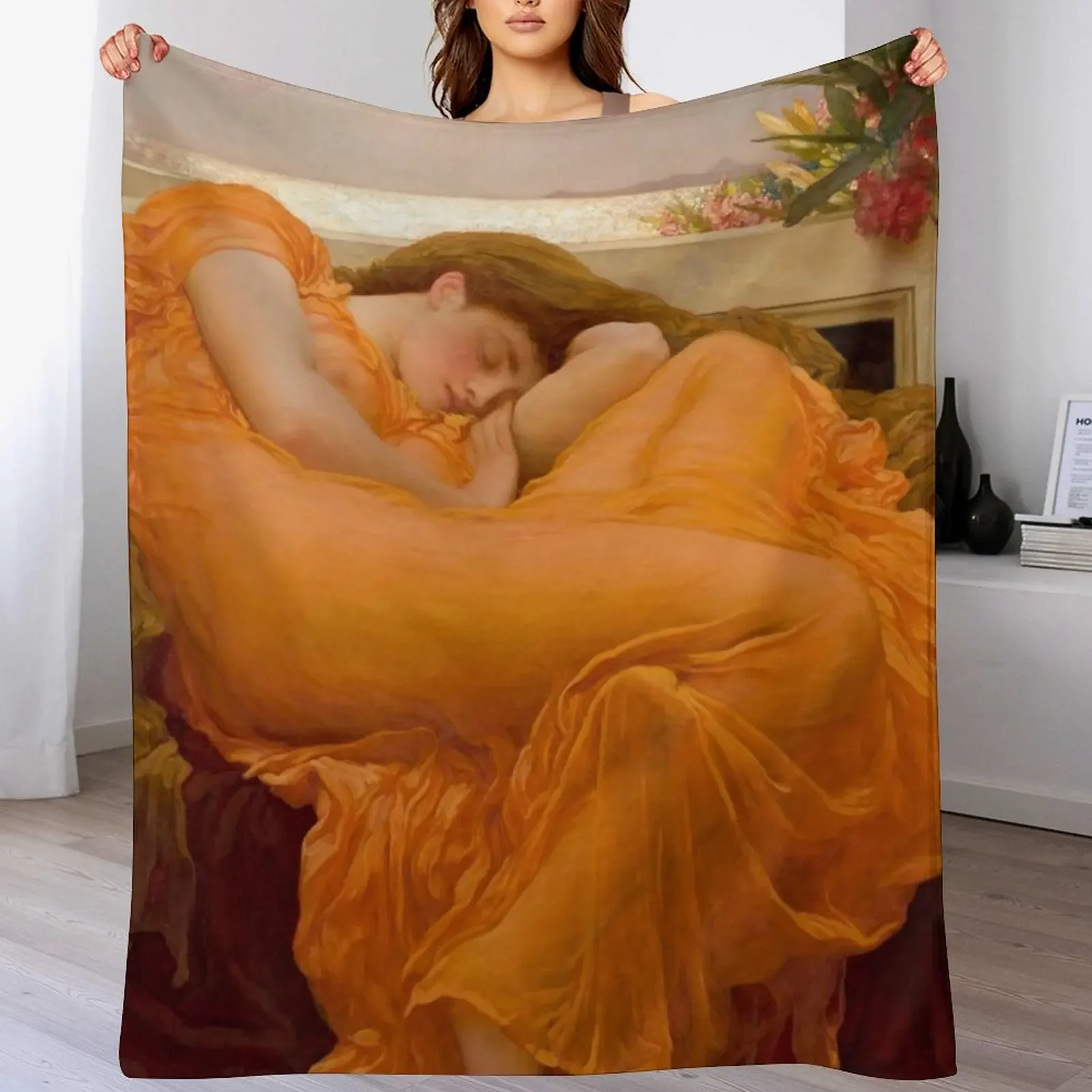 Flaming June Oil Painting by Frederic Lord Leighton Throw Blanket Summer Beddings valentine gift ideas Blankets