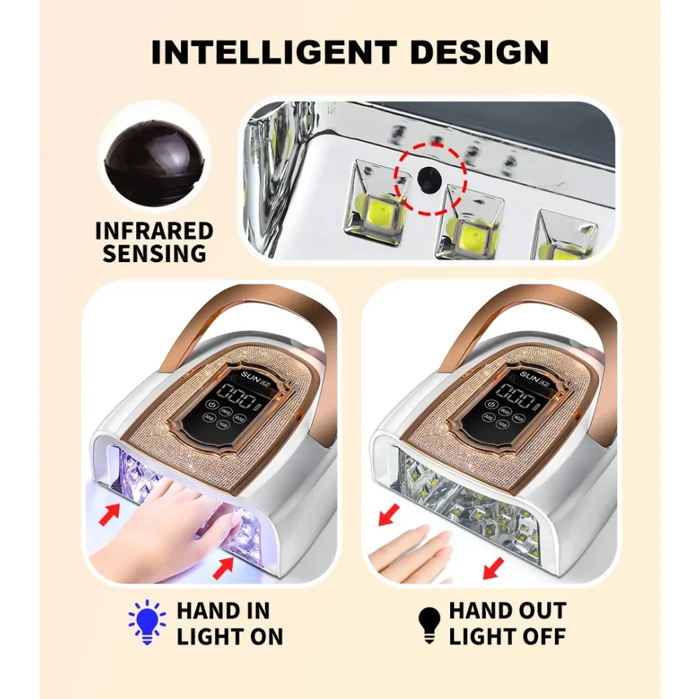 เครื่องอบเล็บยูวีแบบชาร์จไฟได้ 42 LED สำหรับมืออาชีพ ใช้สำหรับอบเจลทุกชนิด แสงยูวีสำหรับทำเล็บมือและเล็บเท้า อุปกรณ์สำหรับร้านทำเล็บ