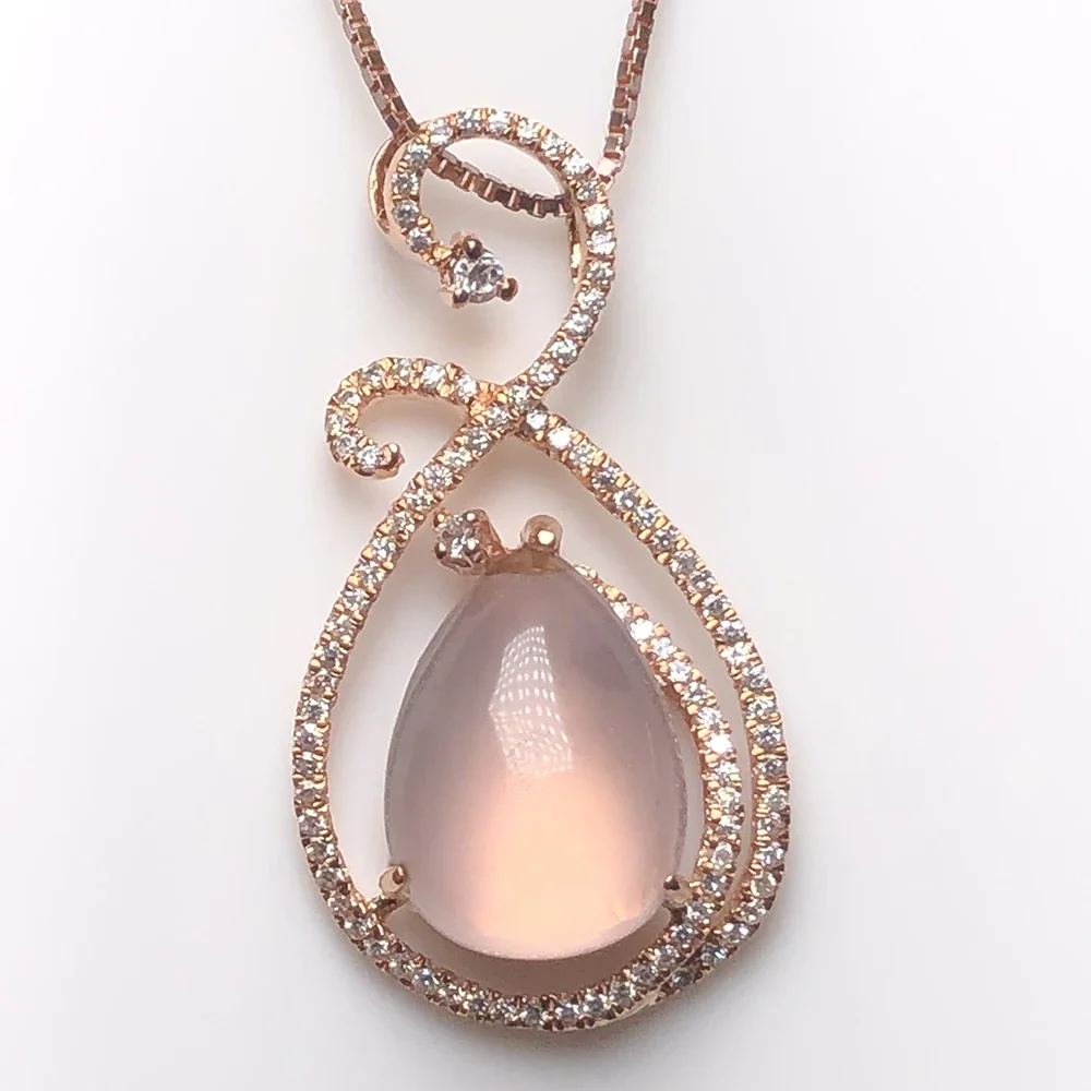 

925 Sterling Silver Pink Crystal Pendant Jelly-like Texture Necklace Women's Gift jewelry