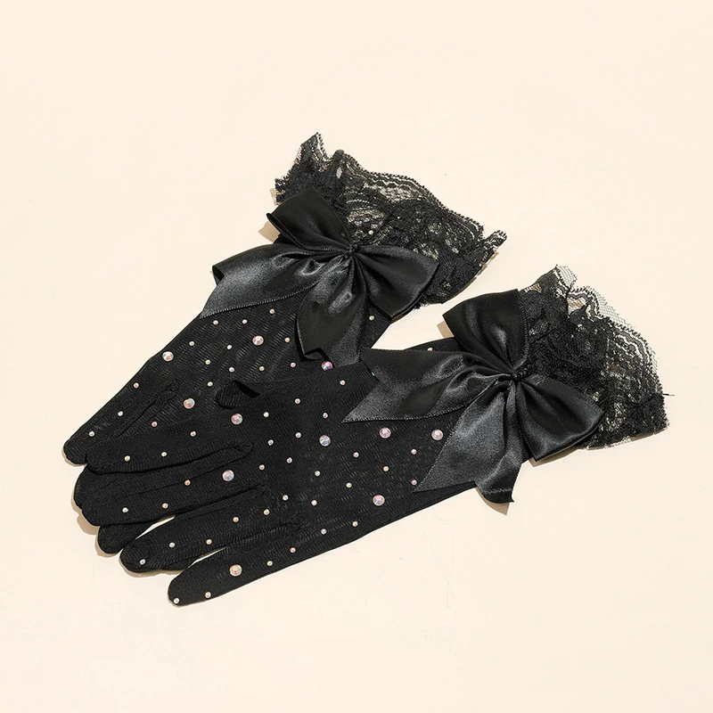 Sexy Shining Flash Mesh Gloves Thin High Elasticity Lace Large Bowknot Sunscreen Gloves Dance Stage Cosplay Women Gloves