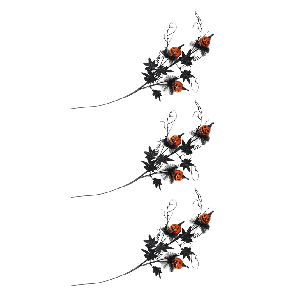 

3 Pcs Halloween Decoration Artificial Maple Leaf Stems 3d Pumpkin Decorations Branches Fake Flowers Decorate Fall