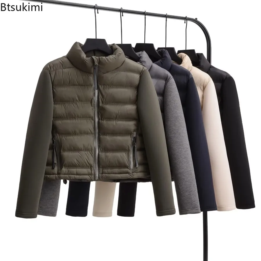 

Autumn Winter Women's Fashion Solid Color Patchwork Jacket Coat Vintage Standing Lapel Women's Warm Cotton Coat Leisure Jacket
