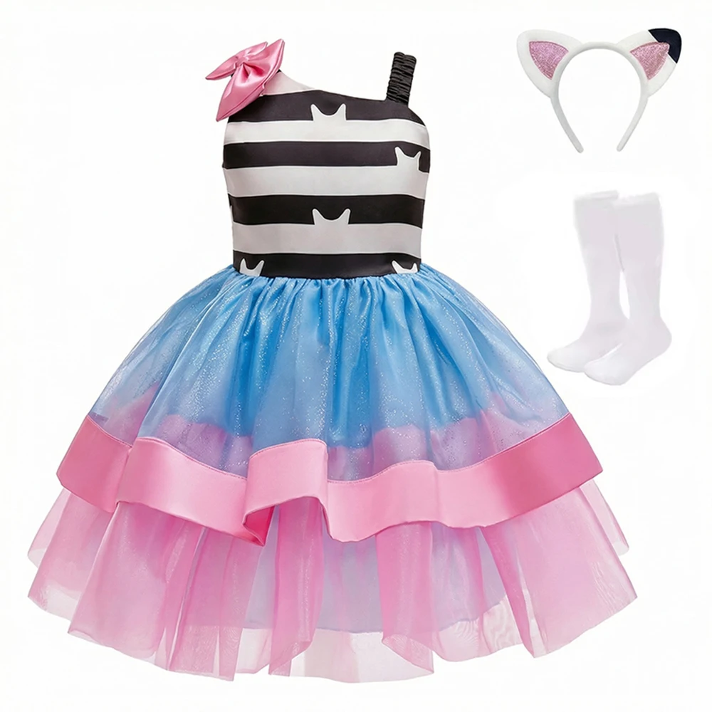 Mädchen Cartoon-Puppen Cosplay-Kostüm mit Stirnband und Socken, Karneval-Kinderkostüm, Ärmelloses Sommer-Prinzessinnenkleid – Detail 7