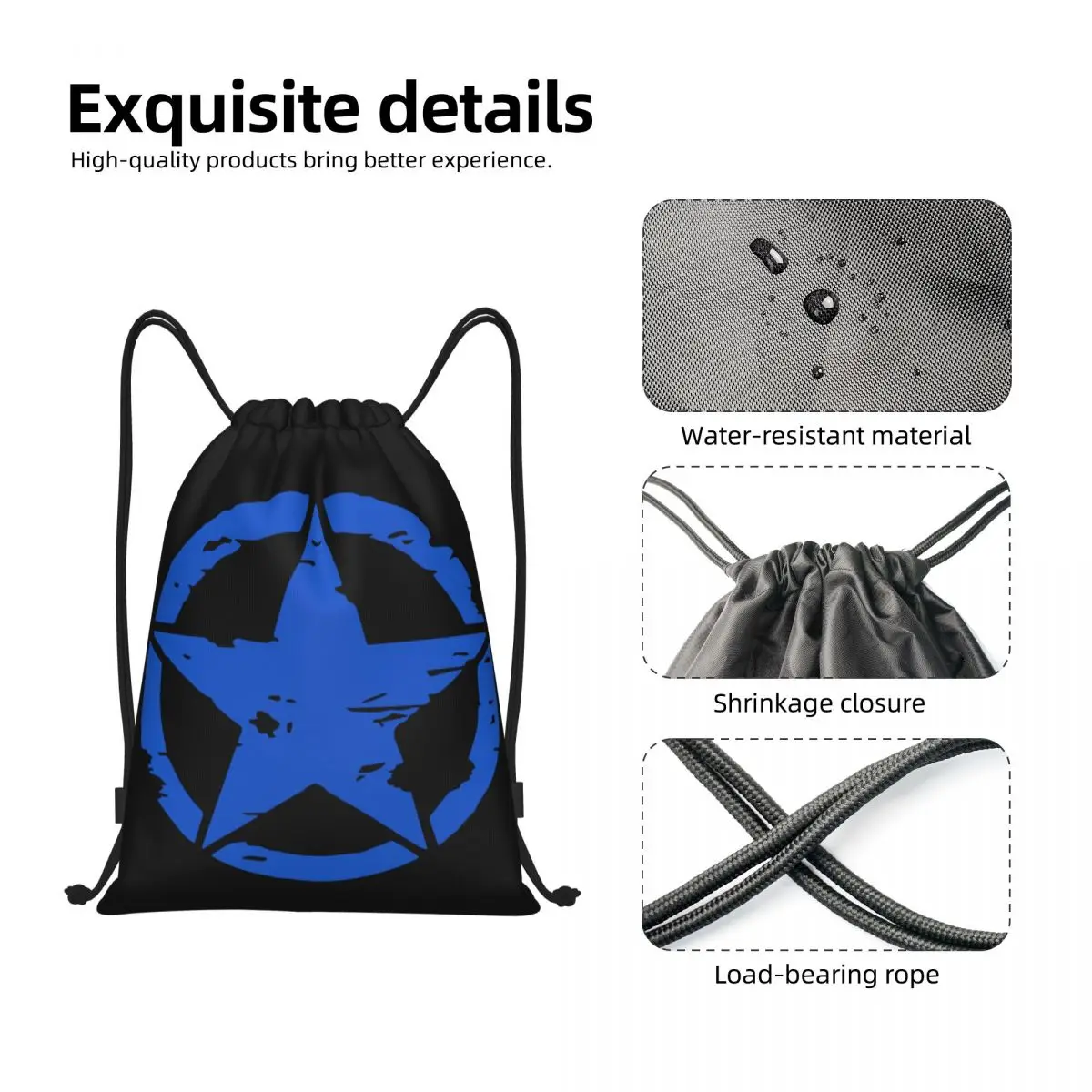 Tactical Militar Star Drawstring Bag para homens e mulheres, Portable Sports Gym Sackpack, Mochilas de armazenamento de compras, Exército Americano