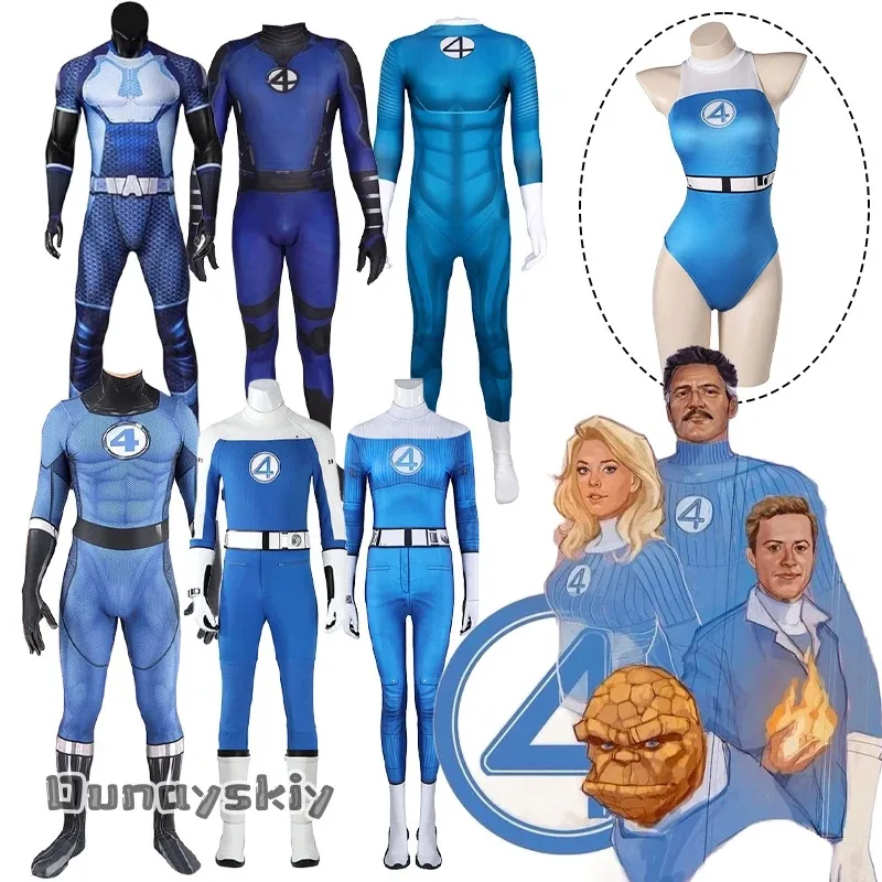

XT8Movie Fantastic Cos Four Reed Richards Cosplay Costume Socks With Jumpsuit Blue Jumpsuit Party Invisible Man Role-playinXT6@!