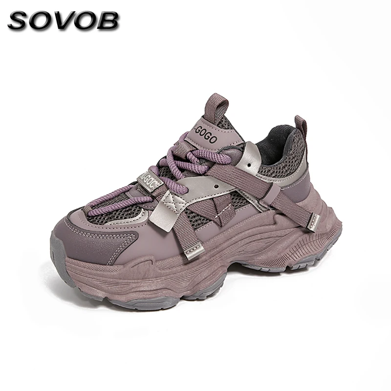 

2025 Spring Purple Women's Chunky Sneaker Breathable Mesh Casual Sneakers Women Fashion Comfort Dad Shoes Woman Designer Shoes