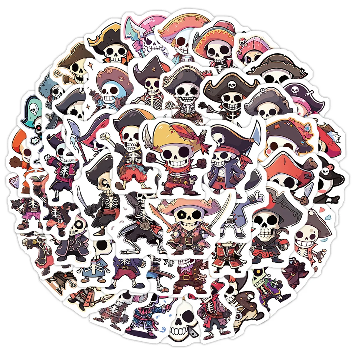 10/50PCS Cartoon Kawaii Skull Series Pirates Sticker DIY Phone Laptop Car Water Bottle Skateboard Graffiti Decals Fun for Gift